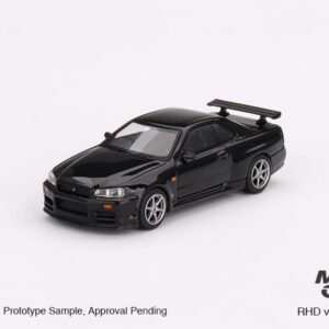 True Scale Miniatures Model Car Compatible with Nissan Skyline GT-R (R34) V-Spec Black Pearl Limited Edition 1/64 Diecast Model Car MGT00570