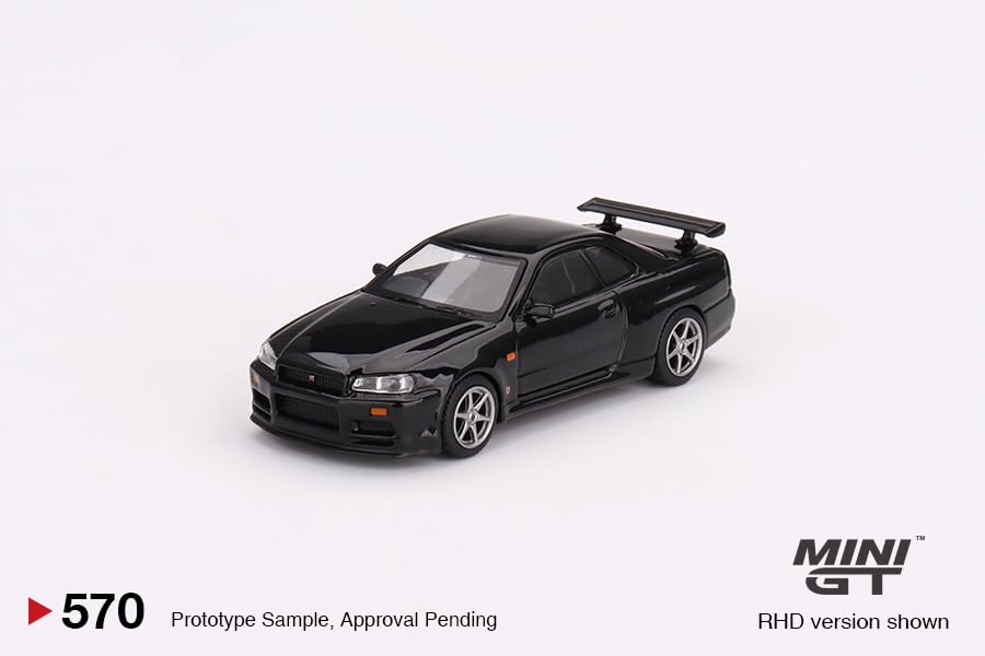 True Scale Miniatures Model Car Compatible with Nissan Skyline GT-R (R34) V-Spec Black Pearl Limited Edition 1/64 Diecast Model Car MGT00570