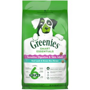 greenies smart essentials sensitive digestion & skin adult dry dog food real lamb & brown rice recipe, 6 lb. bag