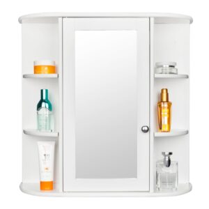 ELEMENT ACE 3-Tier Single Door Mirror Bathroom Cabinet, Wall-Mounted Shelf Over The Toilet for Bathroom Essentials Space-Saving Design Sturdy MDF Construction, Magnetic Lock Medicine Cabinets White