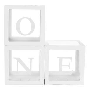 hplyel one boxes for 1st birthday, 3pcs balloon boxes decorations for baby shower birthday decoration with one letters for boys and girls 1 year old birthday party backdrop photoshoot props (white)