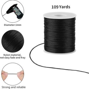 Kblick Black Nylon String Cord - 1MM 100 Yards Black Twine, Bracelet String for Bracelet Making, Braided Ornament Lanyard Sting, Jewelry Thread Clay Bead String for Crafts, Macrame Satin Cord