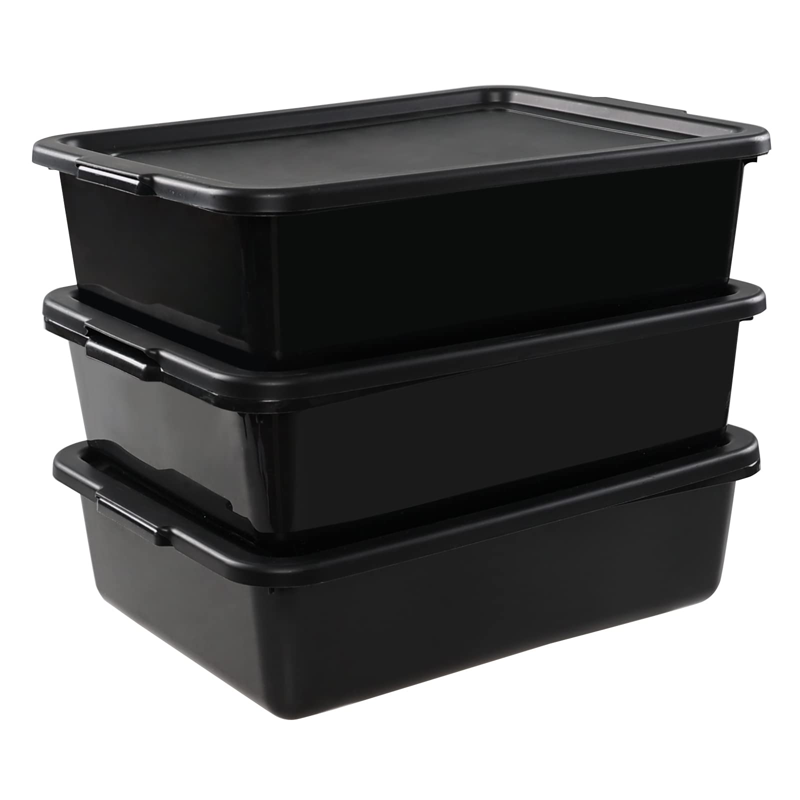 Buyitt Black Commercial Tote Box with Lid, 13 L Bus Tubs/Bus Box, 3-Pack