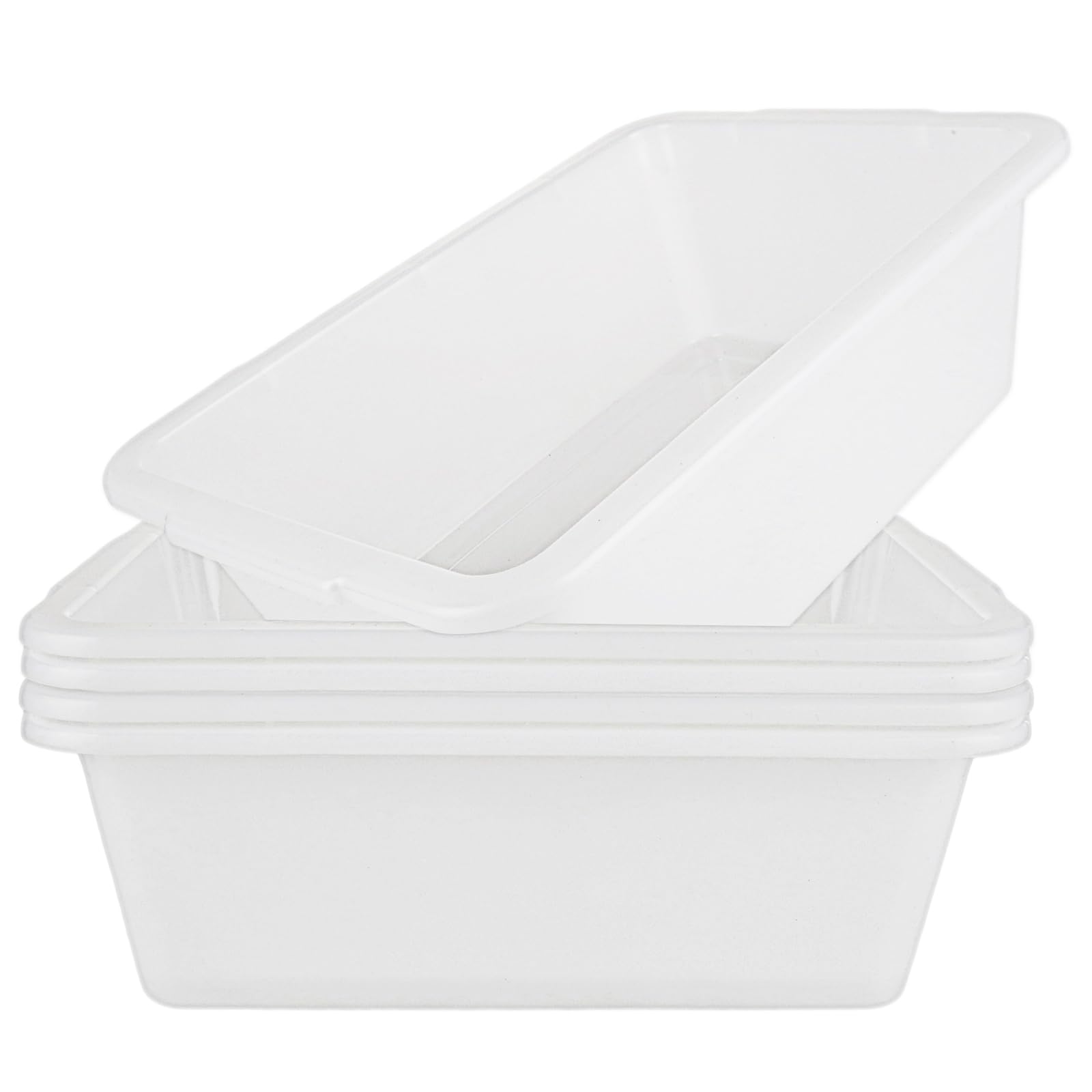 ABuff 5 Pack Bus Tubs Commercial Tote Box, 8 L White Plastic Storage Bin with Handles, Heavy Duty Restaurant Wash Basin Bus Box for Kitchen Organization Storage