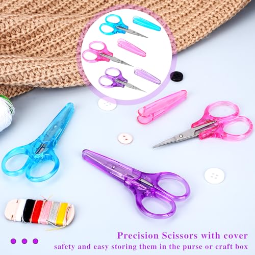 3Pcs Small Scissors All Purpose Craft Scissors Stainless Steel Scissors with Protective Cover Mini Detail Craft Scissors Precision Straight Fine Tips Design for Paper Cutting,Scrapbooking