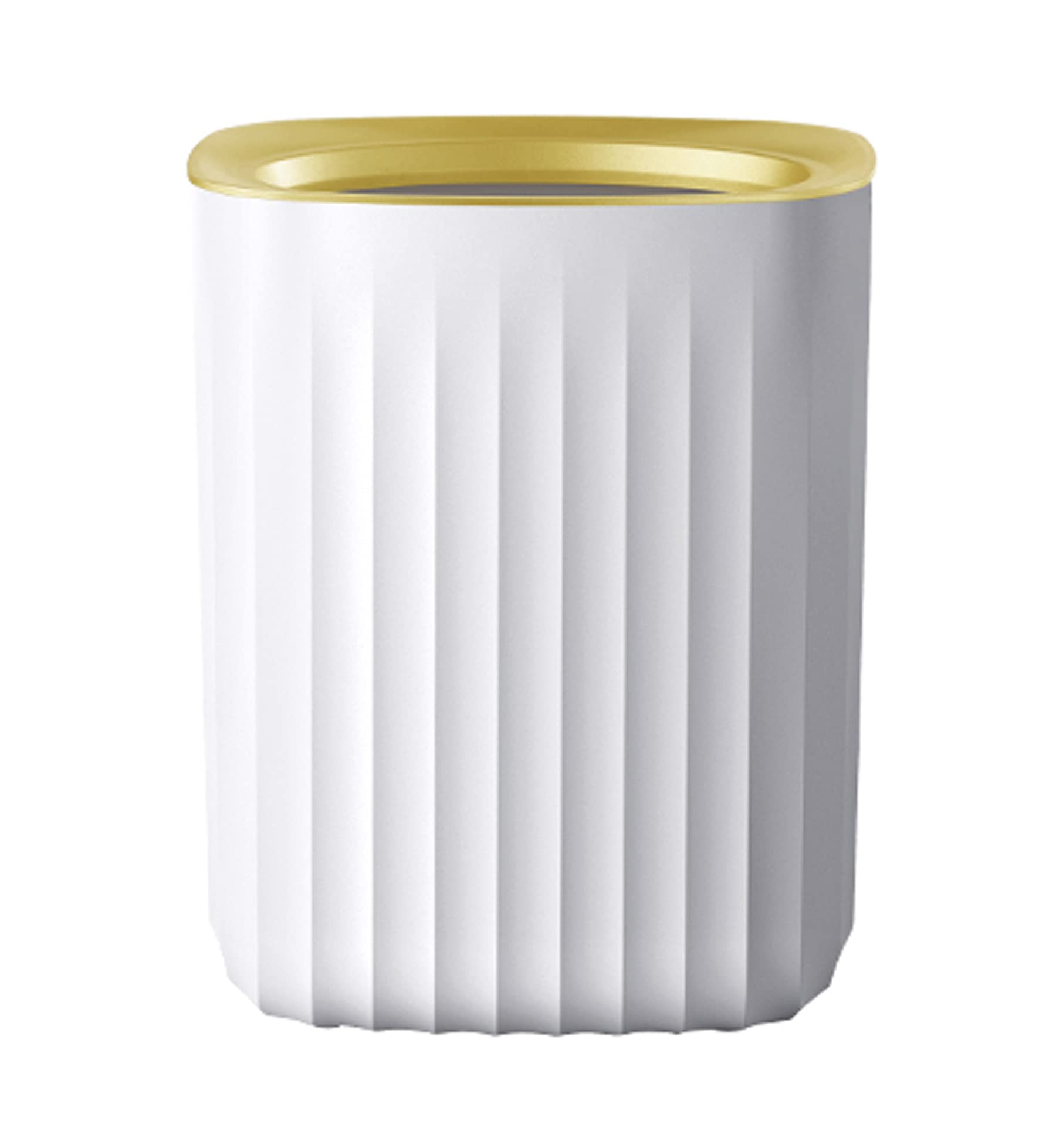 JEIMALEN Plastic Trash Can 3 Gallon Small Wastebasket Slim Garbage Can Rectangle Modern Trash Can for Kitchen, Bathroom, Bedroom, Home Office, Outdoor, Dorm Room (White-Gold)