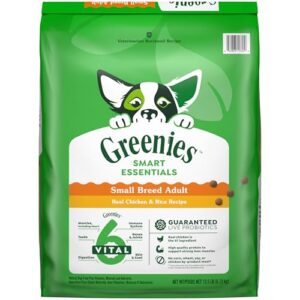 greenies smart essentials small breed adult high protein dry dog food real chicken & rice recipe, 13.5 lb. bag