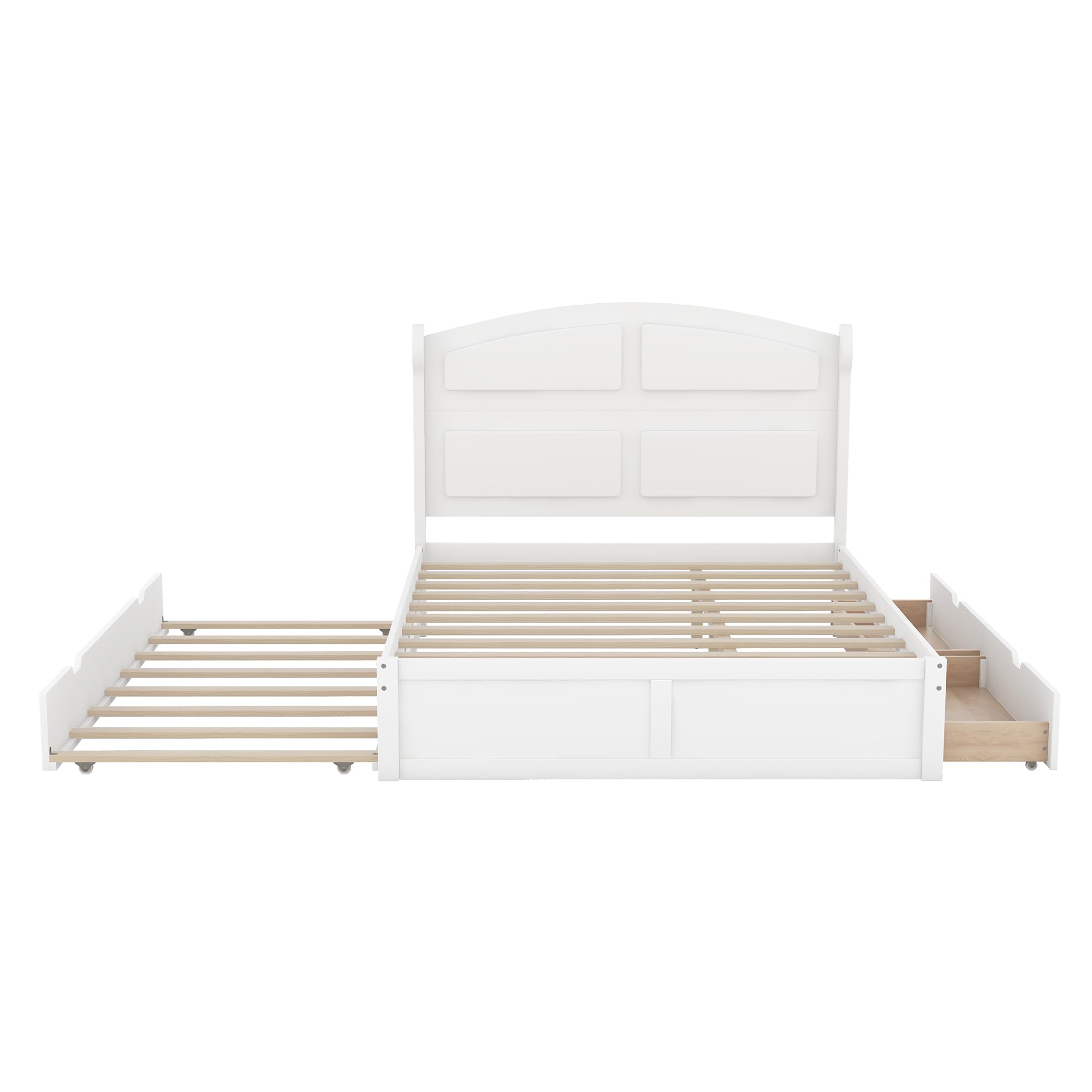 Favfurish Queen Bed with Twin Size Trundle and 2 Drawers, Wood Platform Bed Frame with Headboard, Trundle Bed with Storage for Girls Boys Teens Adults, White