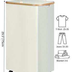 efluky Laundry Hamper with Wheels, Rolling Laundry Hamper with Lid and Removable Bag, Collapsible Dirty Clothes Hamper with Wheels for Laundry Room, Bedroom & Bathroom, 100L (26.4 Gallon) Beige