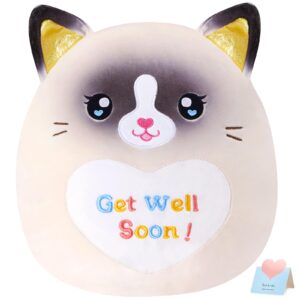 cozyworld 13.5" get well soon cat plush pillow soft cute cat stuffed animal get well soon gift for women girls kids patient feel better plush toy