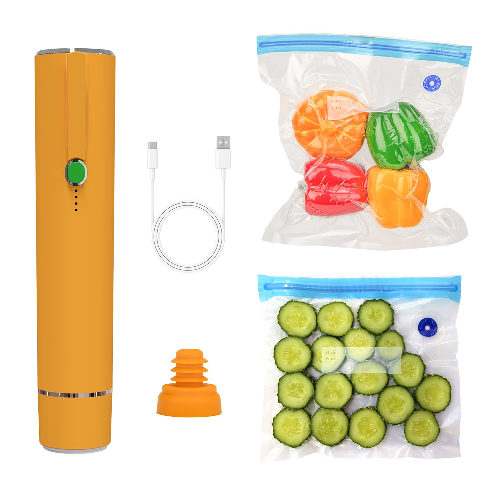 Vacuum Sealer Machine, Portable Handheld Vacuum Sealer with 5pcs Reusable Zipper Vacuum Bags and Vacuum Wine Sealer for Food Preservation Fresh & Save