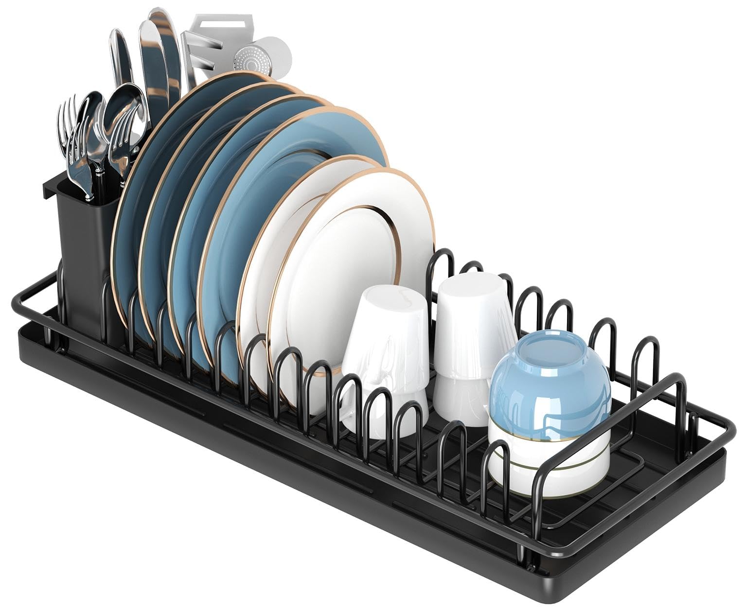 XYZLVSI Small Dish Drying Rack, Compact Dish Rack Sink Drying Rack with Silicone Mat, Dish Drainer Dish Organizer for Kitchen Counter & Over Sink, Stainless Steel, Black