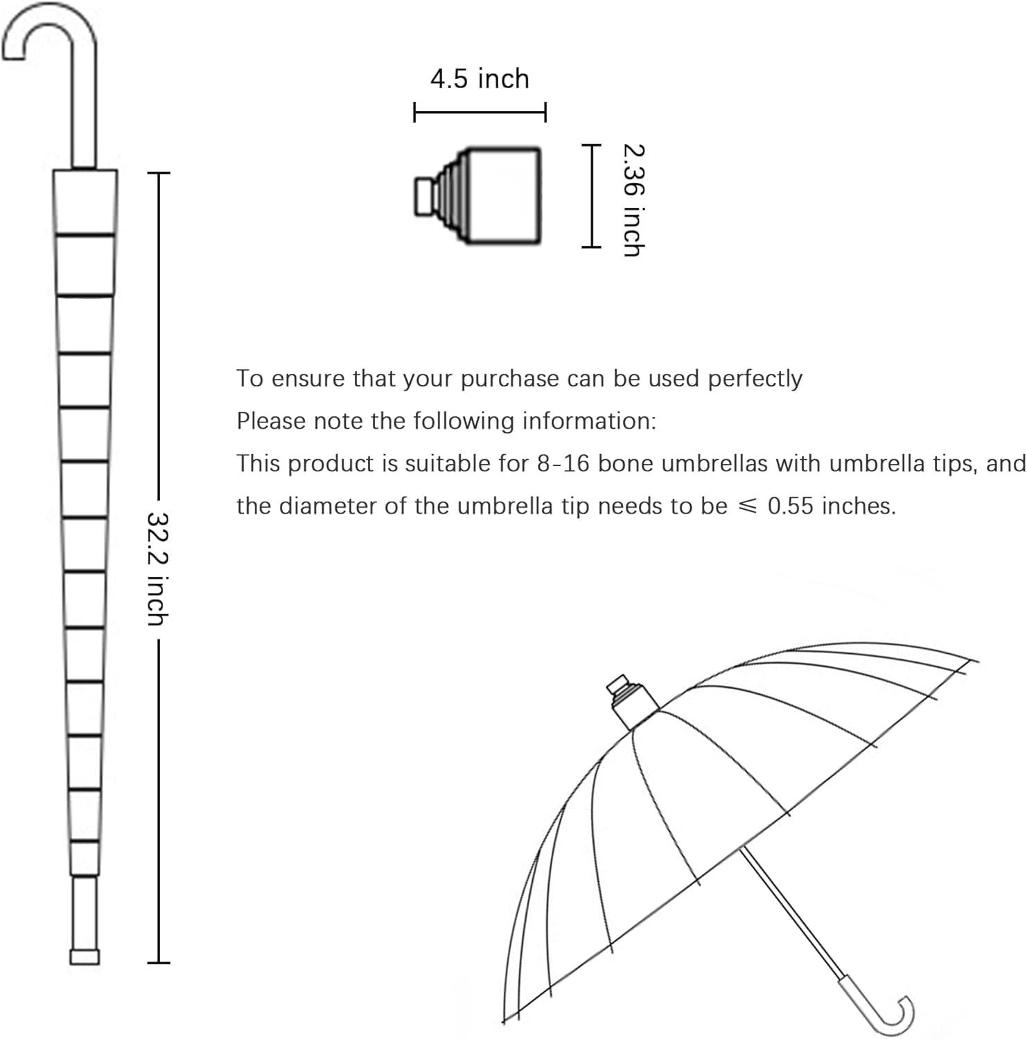 Scalable waterproof outdoor umbrella storage cover for 16 Ribs Umbrella