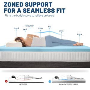 HARNY 3 Inch Gel Memory Foam Mattress Topper Queen Size, Cooling Bed Topper for Comfort Body Support & Pressure Relief with Removable Breathable Soft Cover, CertiPUR-US Certified