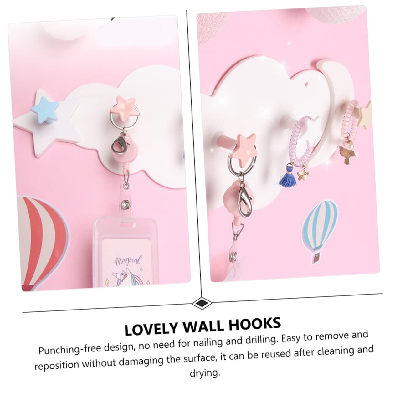 OFFSCH 2pcs Star Moon Hook Cartoon Wall Entryway Hanger Wall Mount Coat Hooks Wall Decorative Hooks Coat Hanger Adhesive Hooks Hanging Towel Rack White No Trace Plastic Nightgown