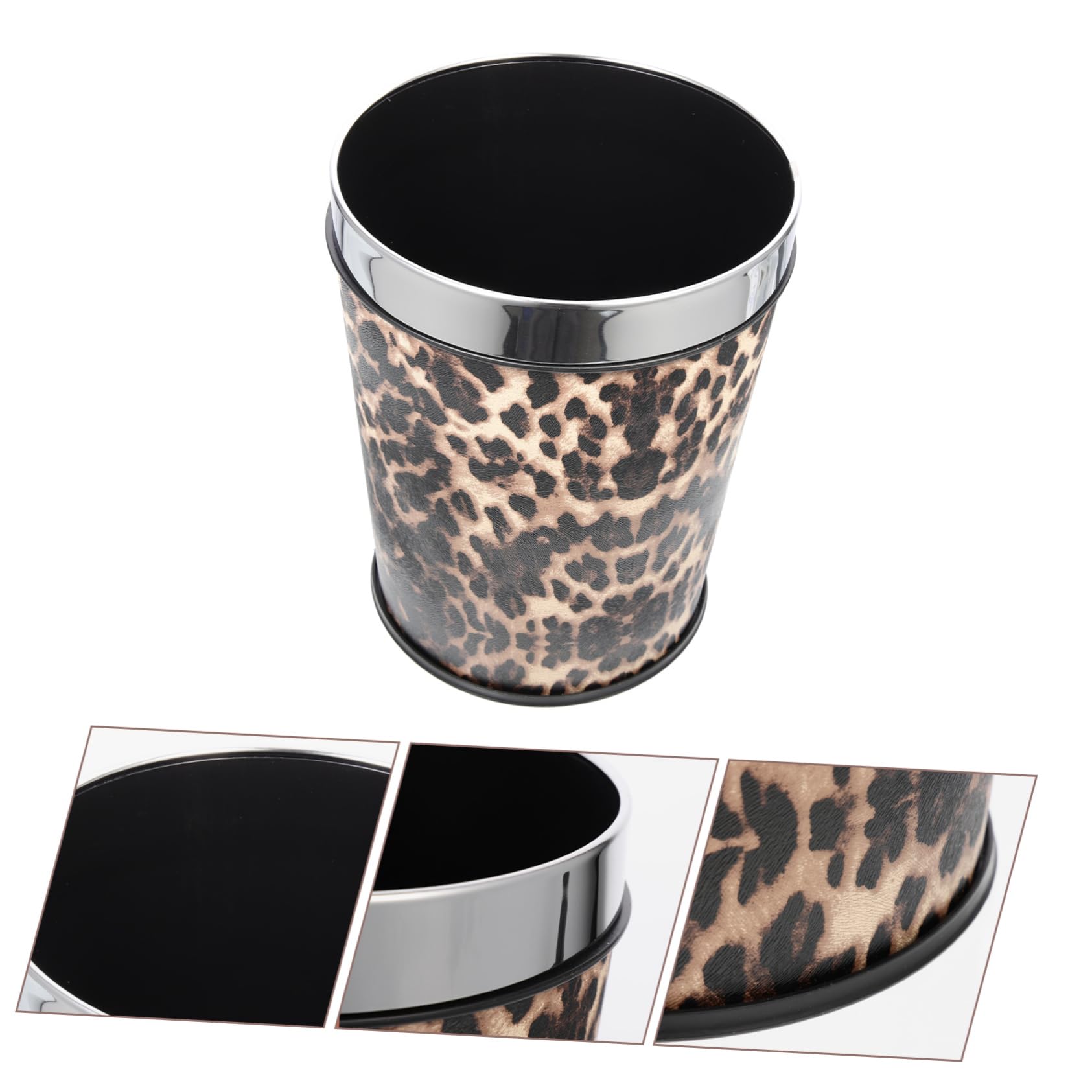 BUGUUYO Leopard Print Bathroom Trash Can Animal Print Waste Bucket Retro Style for Bathroom