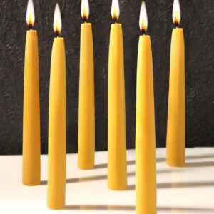 6 Packs Natural Beeswax Taper Candles- 8 inch Beeswax Candles, Smokeless and Dripless Beeswax Candles- 8 Hour Burn Time Beeswax Candlesticks- for Christmas Home Decor Air Purification Spa Relaxation