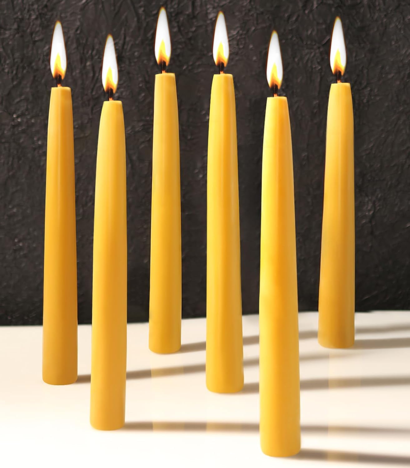 6 Packs Natural Beeswax Taper Candles- 8 inch Beeswax Candles, Smokeless and Dripless Beeswax Candles- 8 Hour Burn Time Beeswax Candlesticks- for Christmas Home Decor Air Purification Spa Relaxation