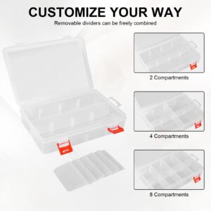 Macroclo 8 Grids Bead Craft Organizers, Small Clear Plastic Storage Box with Removable Dividers Tackle Box Organizer, Compartment Organizer for Jewelry, Tackle, Food Safe Pantry Container.