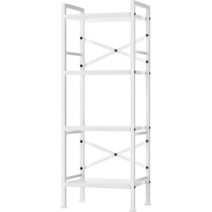 GIOTORENT 4 Tier Book Shelf, Small Bookshelf Storage Organizer, Tall Narrow Bookcase with Storage Shelves, Wooden Industrial Office Shelves for Bedroom, Living Room, White