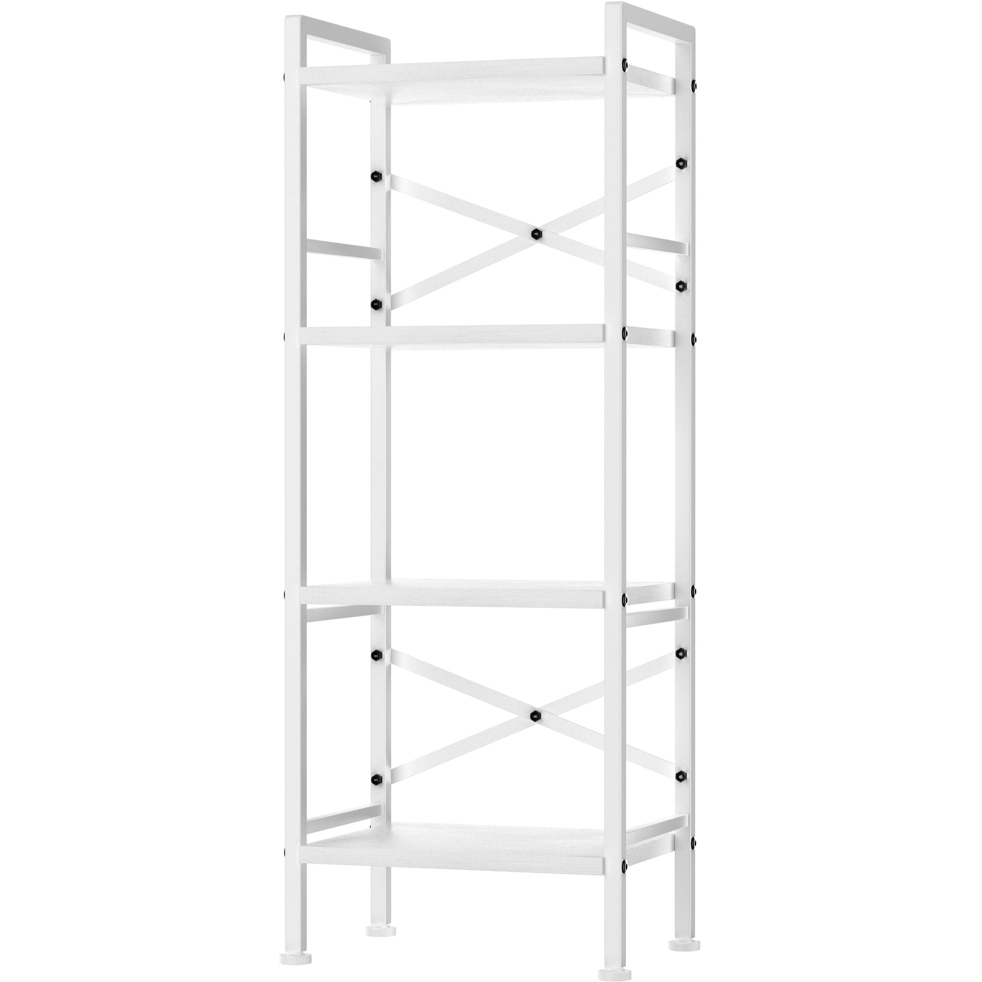 GIOTORENT 4 Tier Book Shelf, Small Bookshelf Storage Organizer, Tall Narrow Bookcase with Storage Shelves, Wooden Industrial Office Shelves for Bedroom, Living Room, White