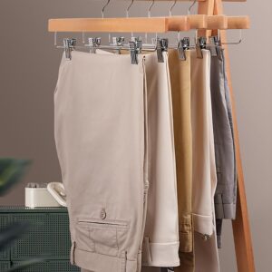 Wooden Pants Hangers, Solid Wood Bottom Jeans Skirt Hanger with 2-Adjustable Clips Anti Rust Hook Pack of 10 (Natural)-HL01NP