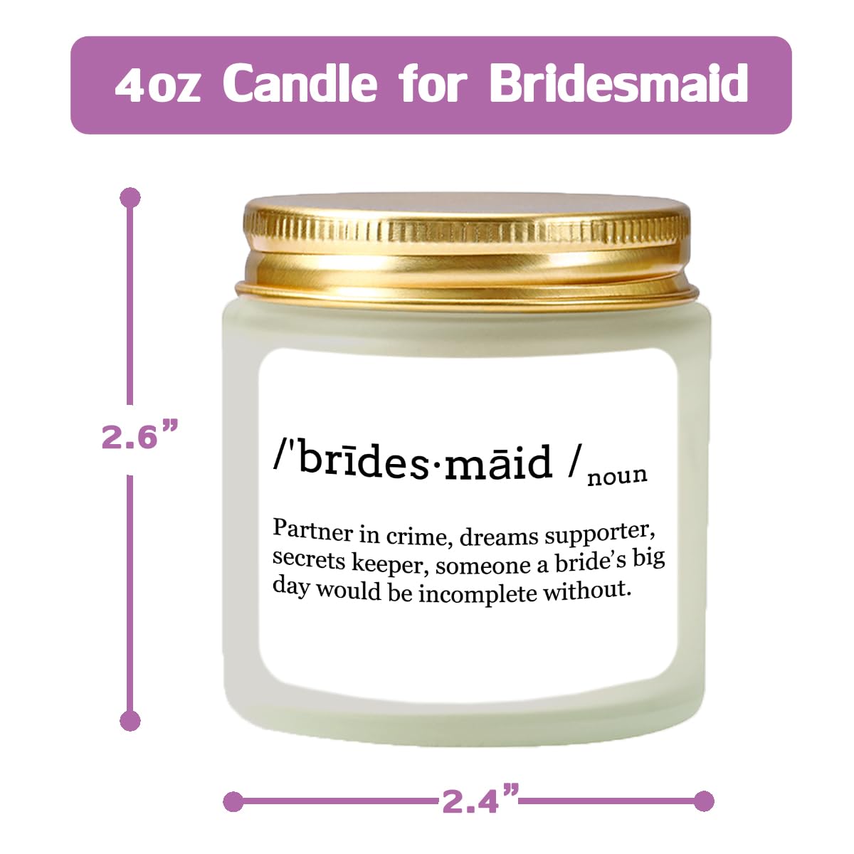 Vellsenne Scented Candle Bridesmaid Proposal Gifts - Lavender Soy Wax Candle - Maid of Honor Proposal Gifts - Will You be My Bridesmaid Gifts for Friends Girls Women 4oz