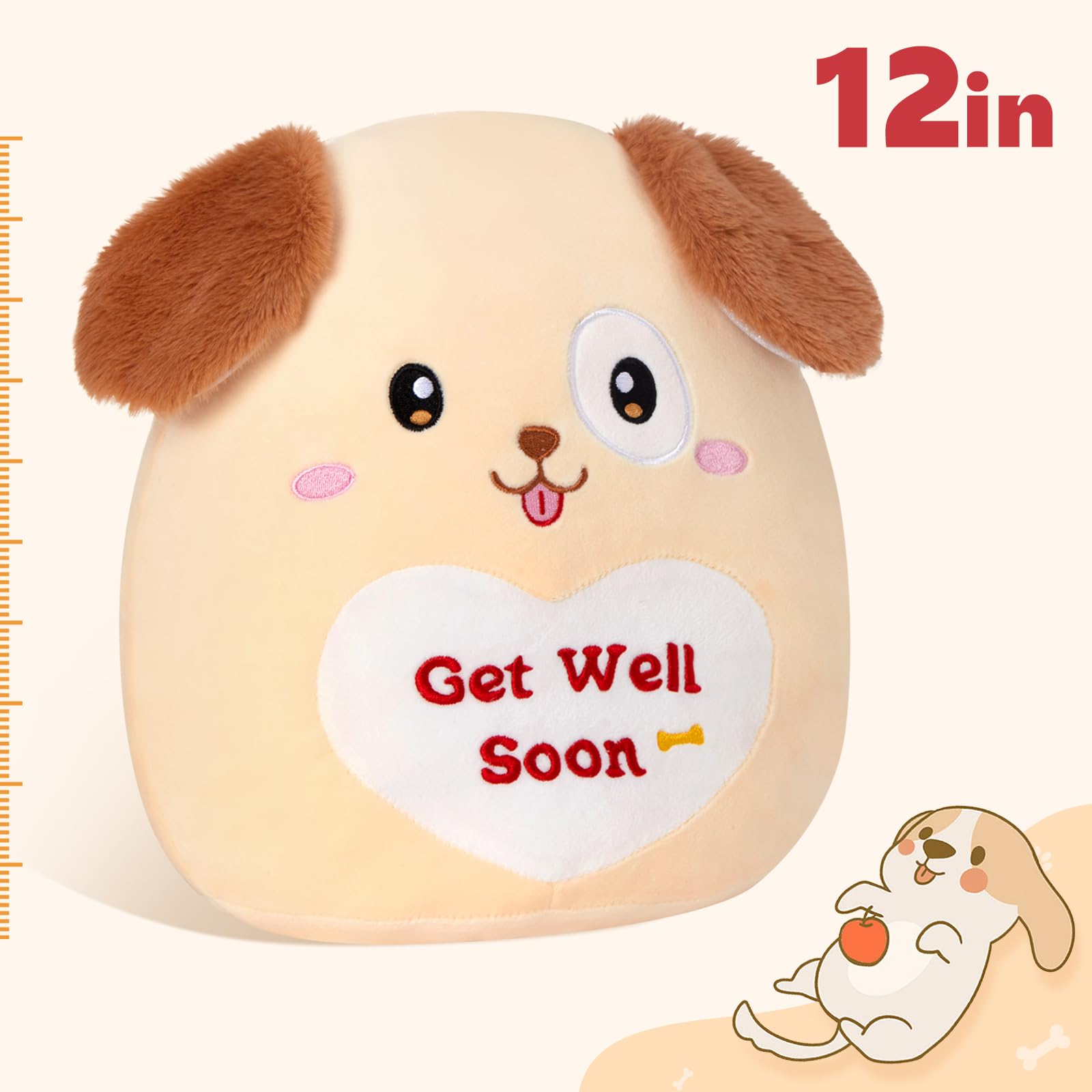 WEWILL 12’’ Get Well Soon Puppy Soft Plush Pillow Cute Get Well Dog Stuffed Animal Toy Gifts for Toddler Kids Boys Girls