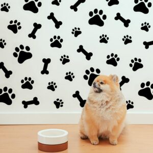 IUMLXJO 76PCS Dog Paws Wall Decals, Vinyl Stones Print Wall Stickers Decor Removable Footprint Mural Wallpaper Decoration for Kids Boys Girls Nursery Bedroom Living Room