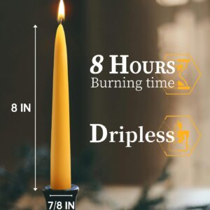 6 Packs Natural Beeswax Taper Candles- 8 inch Beeswax Candles, Smokeless and Dripless Beeswax Candles- 8 Hour Burn Time Beeswax Candlesticks- for Christmas Home Decor Air Purification Spa Relaxation