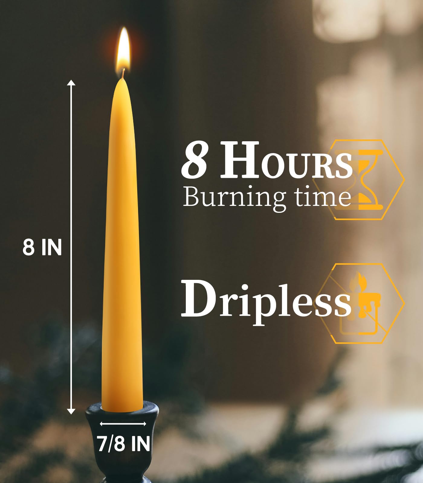 6 Packs Natural Beeswax Taper Candles- 8 inch Beeswax Candles, Smokeless and Dripless Beeswax Candles- 8 Hour Burn Time Beeswax Candlesticks- for Christmas Home Decor Air Purification Spa Relaxation