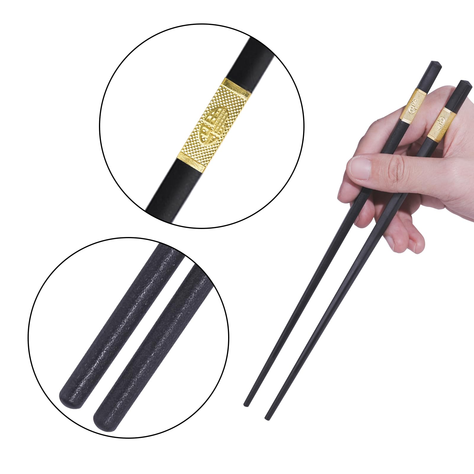 LNAUJS 10 Pairs Reusable Chopsticks, Chinese Chopsticks, Dishwasher Safe Fiberglass Chopsticks, Non-Slip, Black