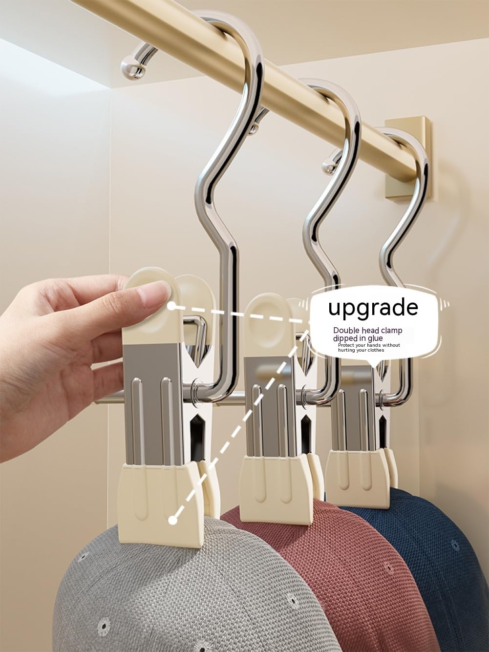 10/30/50Pcs Space-Saving Clothespin, Upgrade Double Head Clamp Dipped Hanger for Closet Hooks Garment Clip Hat Pants Storage Hanging Travel Hook (White, 10PCS)