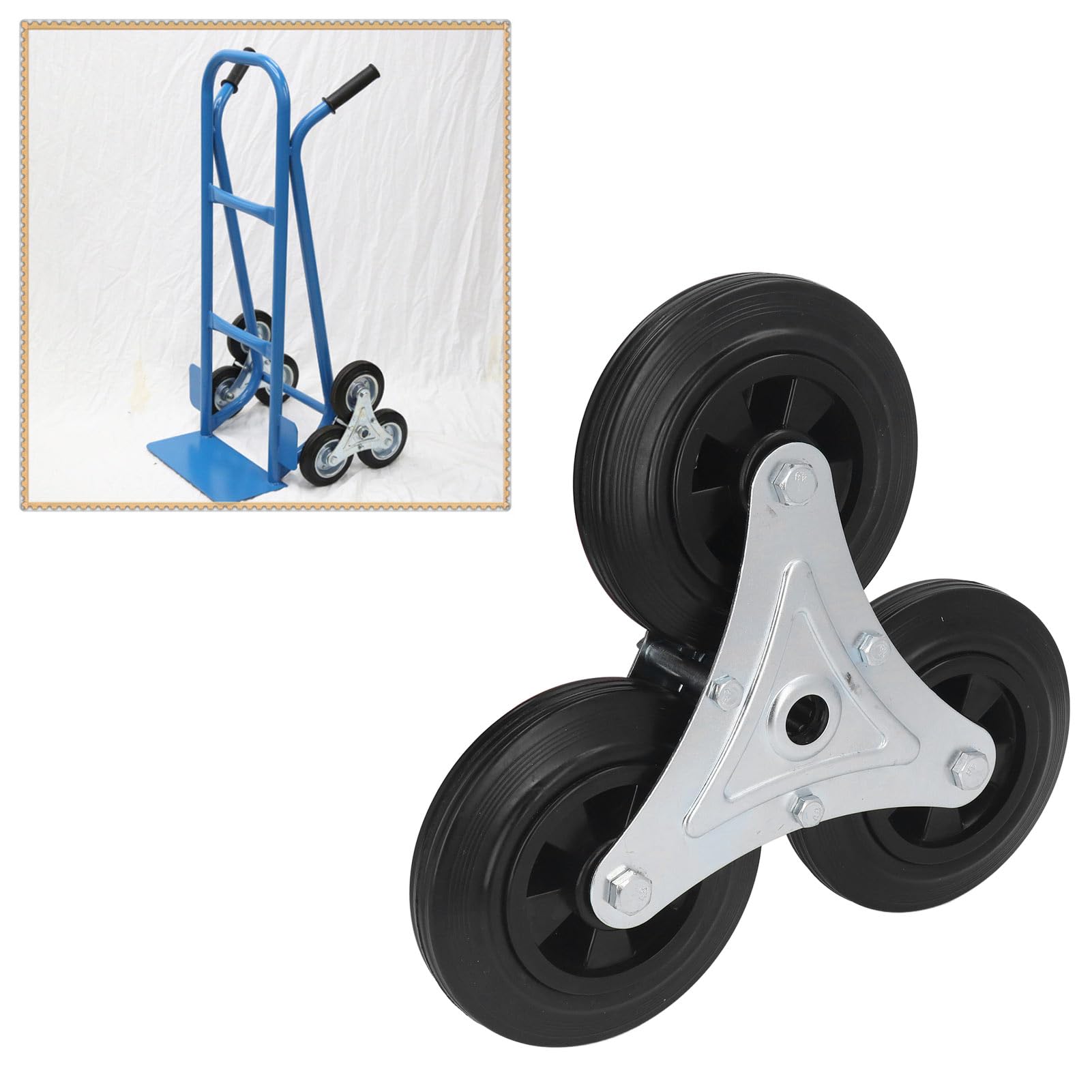 Stair Climbing Wheel Replacement - Heavy Duty 6in RubberWheel Climber for Shopping Cart Trolley