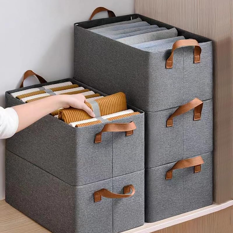 Fabric Storage Box with Handles Large Steel Frame Stackable Storage Shelf Baskets Foldable Collapsible Organizing Bin for Clothes, Toys etc 18.5"x11"x8"