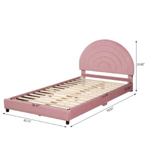 AFBKSS&BB Kids Twin Bed Frame, Teenager Bed, Rainbow Children's Bed with Adjustable Height Bed Head, Children's Home Sleeping Bed, Toddler Upholstered Twin Bed (Pink)