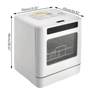 Headry Portable Countertop Mini Dishwasher 110V 800W, White Stainless Steel Large Capacity Counter Dishwasher, 4 Cleaning Modes, 360°Dual Spray, Air-Dry Function& UV Hygiene& LED Display for Home Dorm