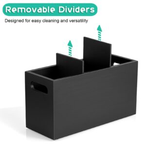 ALELION Large Utensil Holder with Removable Divider - 3 Compartment Wooden Utensil Caddy Organizer for Kitchen Counter - Black Cooking Utensil Crock for Countertop