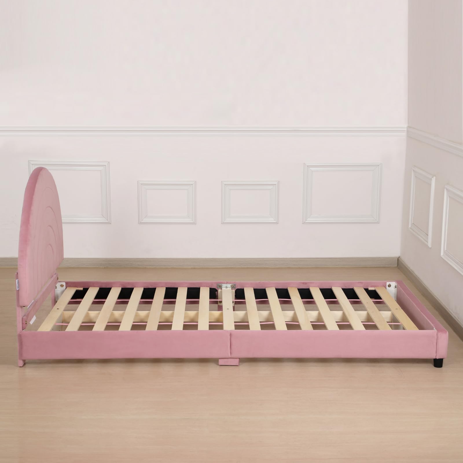 AFBKSS&BB Kids Twin Bed Frame, Teenager Bed, Rainbow Children's Bed with Adjustable Height Bed Head, Children's Home Sleeping Bed, Toddler Upholstered Twin Bed (Pink)