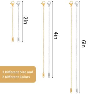 KOPOX 6 Pcs Gold and Silver Plated Necklace Extenders for Necklaces, 2", 4", 6" Delicate Necklace Extender Chain Set for Women Jewelry Making