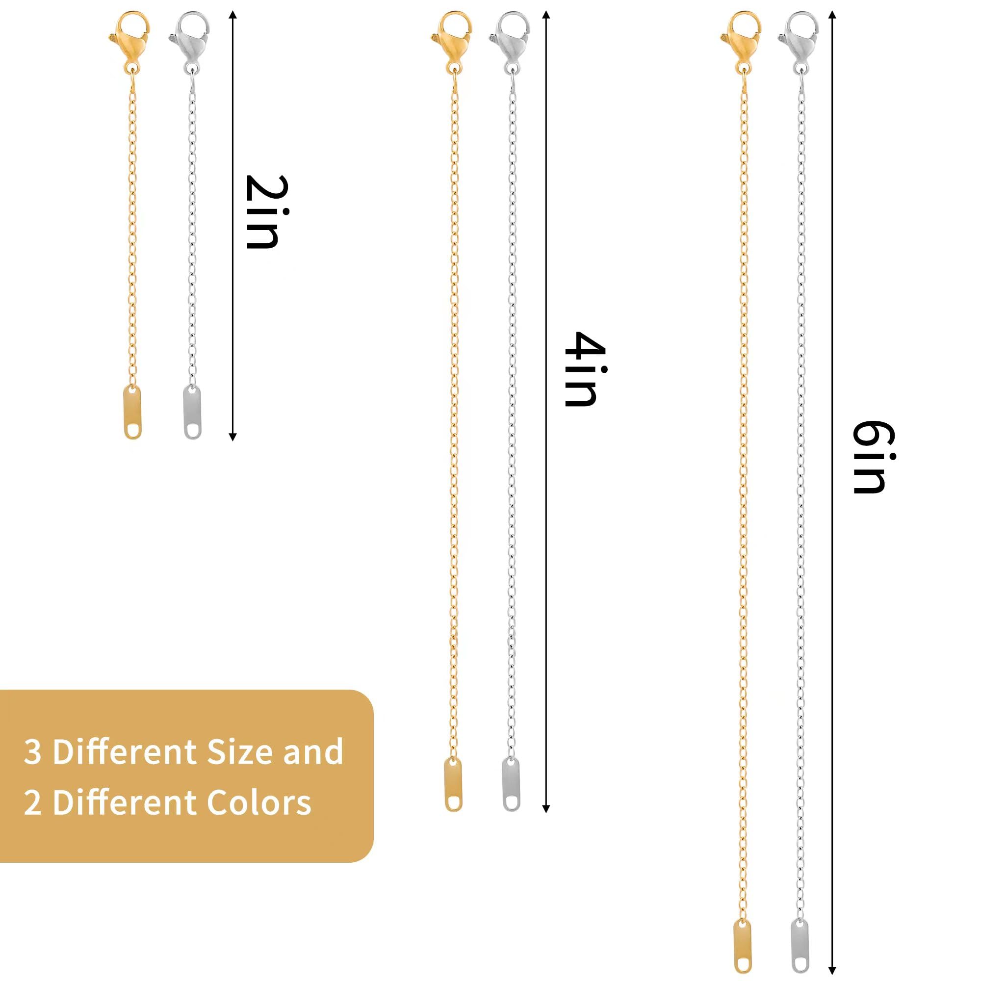 KOPOX 6 Pcs Gold and Silver Plated Necklace Extenders for Necklaces, 2", 4", 6" Delicate Necklace Extender Chain Set for Women Jewelry Making