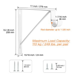 KOVOSCH 4 Pack Heavy Duty Closet Shelf & Rod Brackets, Wall Mounted Closet Shelf Brackets, 11 x 10.2 Inch Closet Shelf Brackets with Rod Support, White