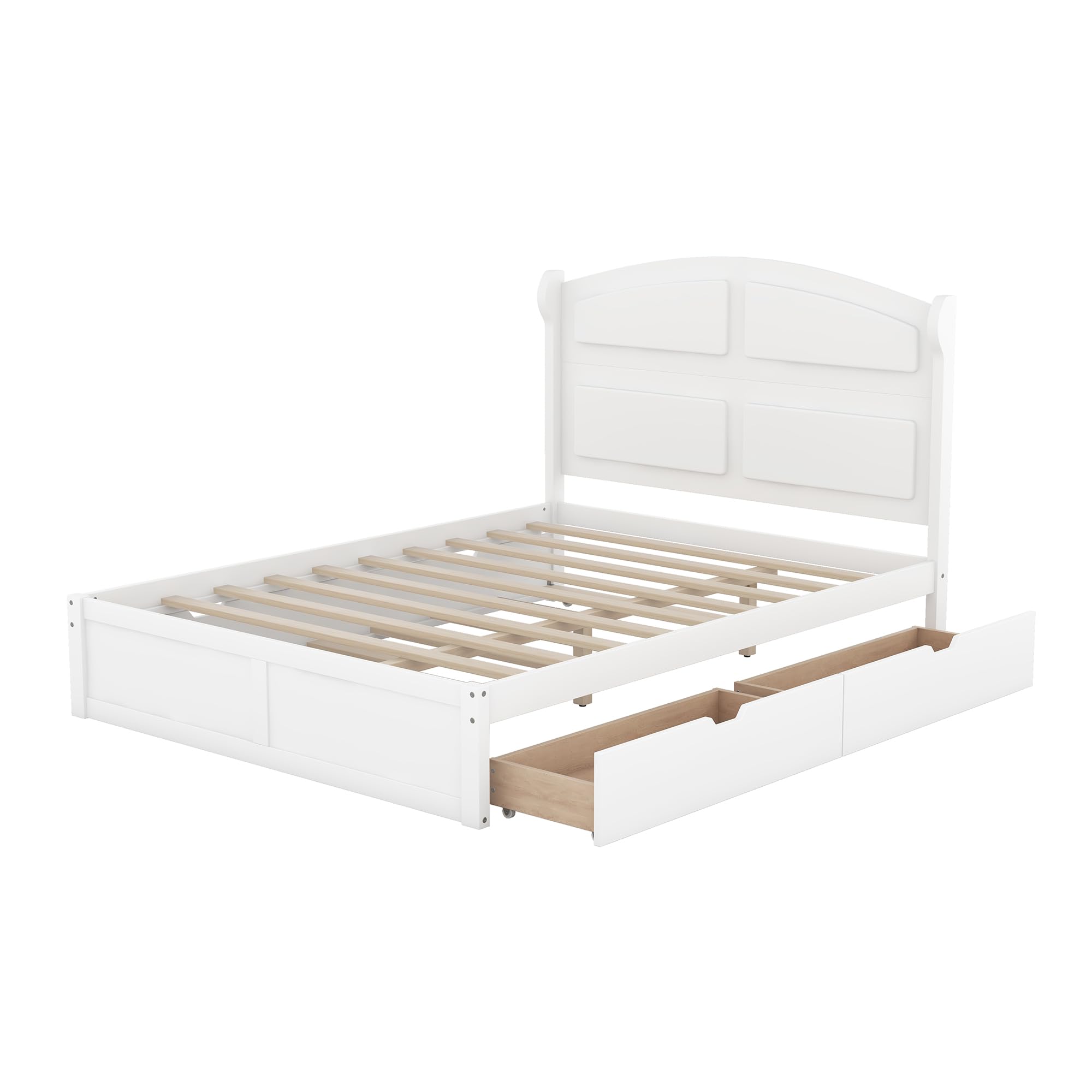 Favfurish Queen Bed with Twin Size Trundle and 2 Drawers, Wood Platform Bed Frame with Headboard, Trundle Bed with Storage for Girls Boys Teens Adults, White