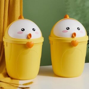 JEIMALEN Kids Trash Can with Lid Bedroom Boys and Girls Room Plastic Garbage Can Bedroom 2 Gallon Small Cartoon Trash Can for Children Waste Basket (1, Yellow)