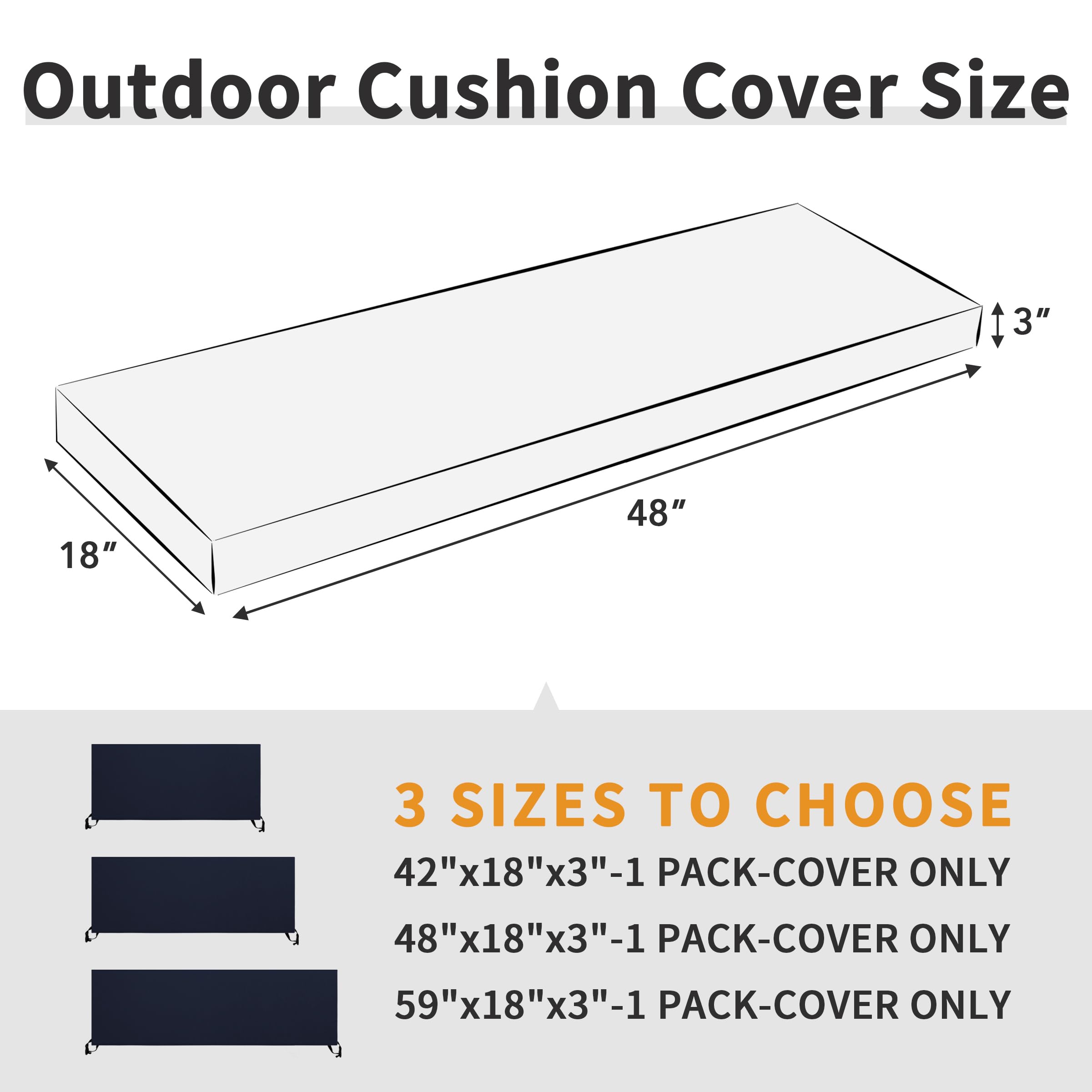 Easy-Going 48x18x3 inch Waterproof Outdoor Couch Bench Cushion Covers Only Replacement Non-Slip Patio Seat Cushion Slipcover with Zipper and Adjustable Straps Navy