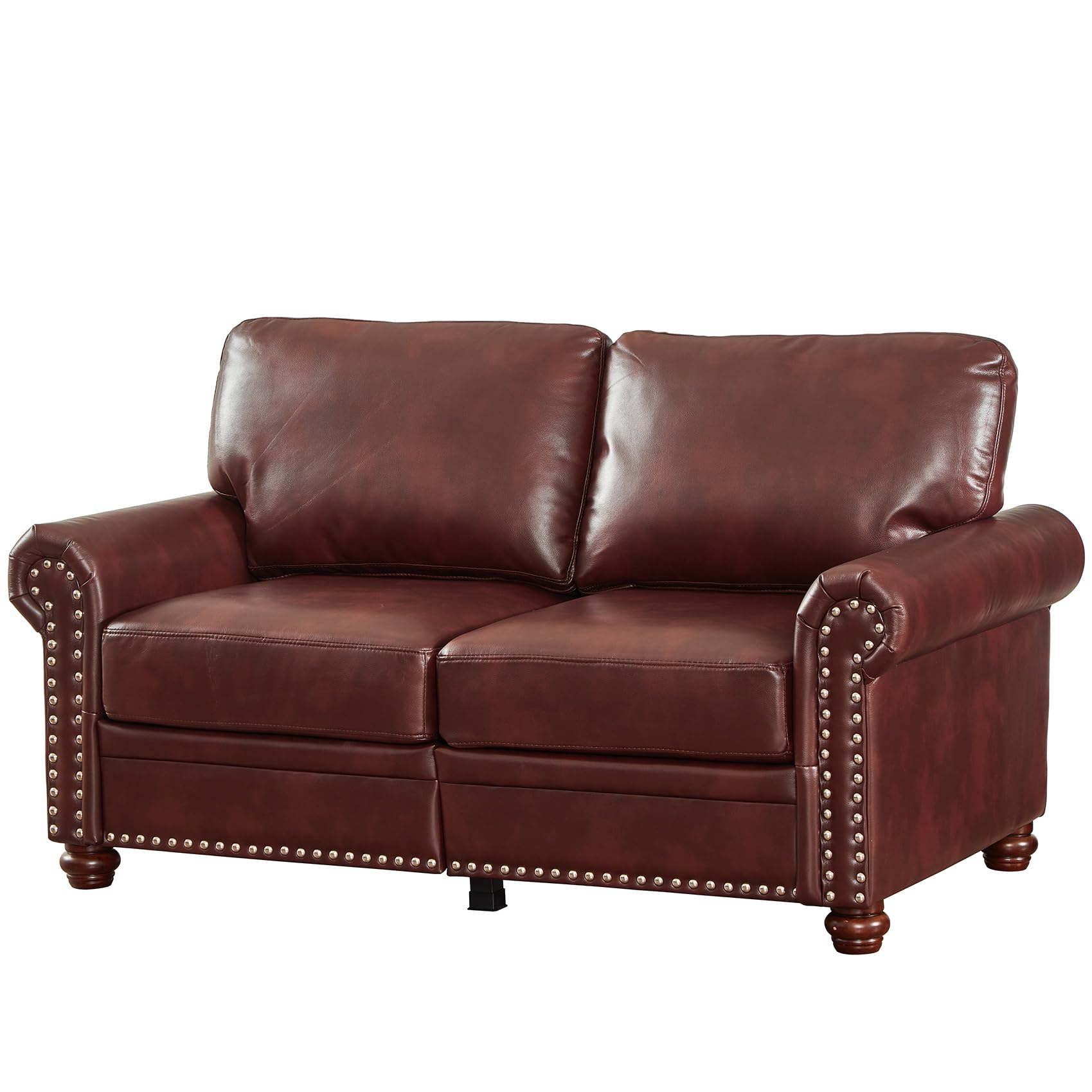 Lunanniu 59" Faux Leather Pu Loveseat Underseat Storage Classic Love Seat Couch Elegance 2 Seat with Rolled Armrests Nailhead Trim Wood Legs Traditional Living Room Accent Sofa 2 Seat-Burgundy