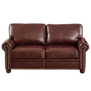 Lunanniu 59" Faux Leather Pu Loveseat Underseat Storage Classic Love Seat Couch Elegance 2 Seat with Rolled Armrests Nailhead Trim Wood Legs Traditional Living Room Accent Sofa 2 Seat-Burgundy