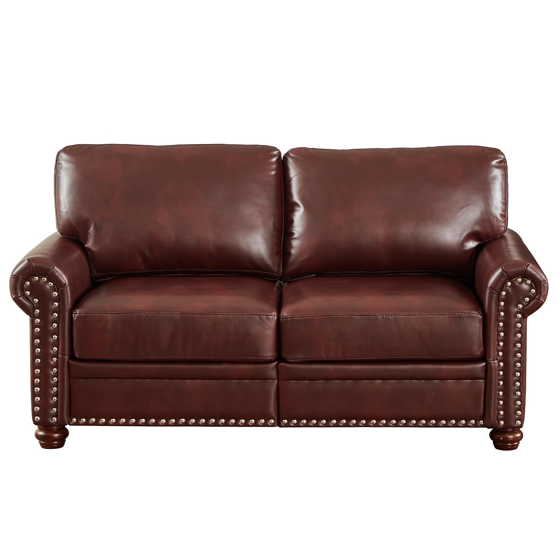 Lunanniu 59" Faux Leather Pu Loveseat Underseat Storage Classic Love Seat Couch Elegance 2 Seat with Rolled Armrests Nailhead Trim Wood Legs Traditional Living Room Accent Sofa 2 Seat-Burgundy