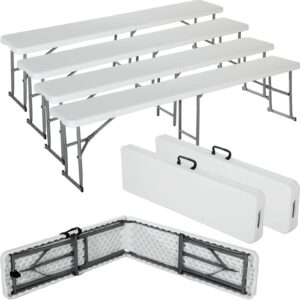 soaoo 4 pack 6ft folding bench portable foldable bench seat white plastic fold in half furniture bench seating with carrying handle for indoor outdoor garden camping picnic party soccer events