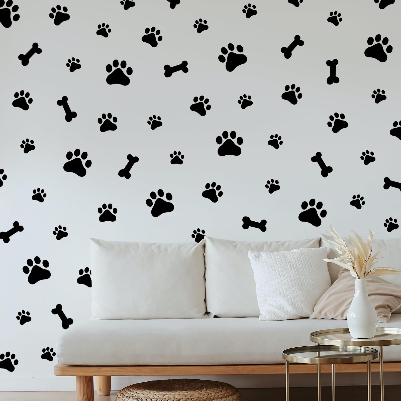 IUMLXJO 76PCS Dog Paws Wall Decals, Vinyl Stones Print Wall Stickers Decor Removable Footprint Mural Wallpaper Decoration for Kids Boys Girls Nursery Bedroom Living Room